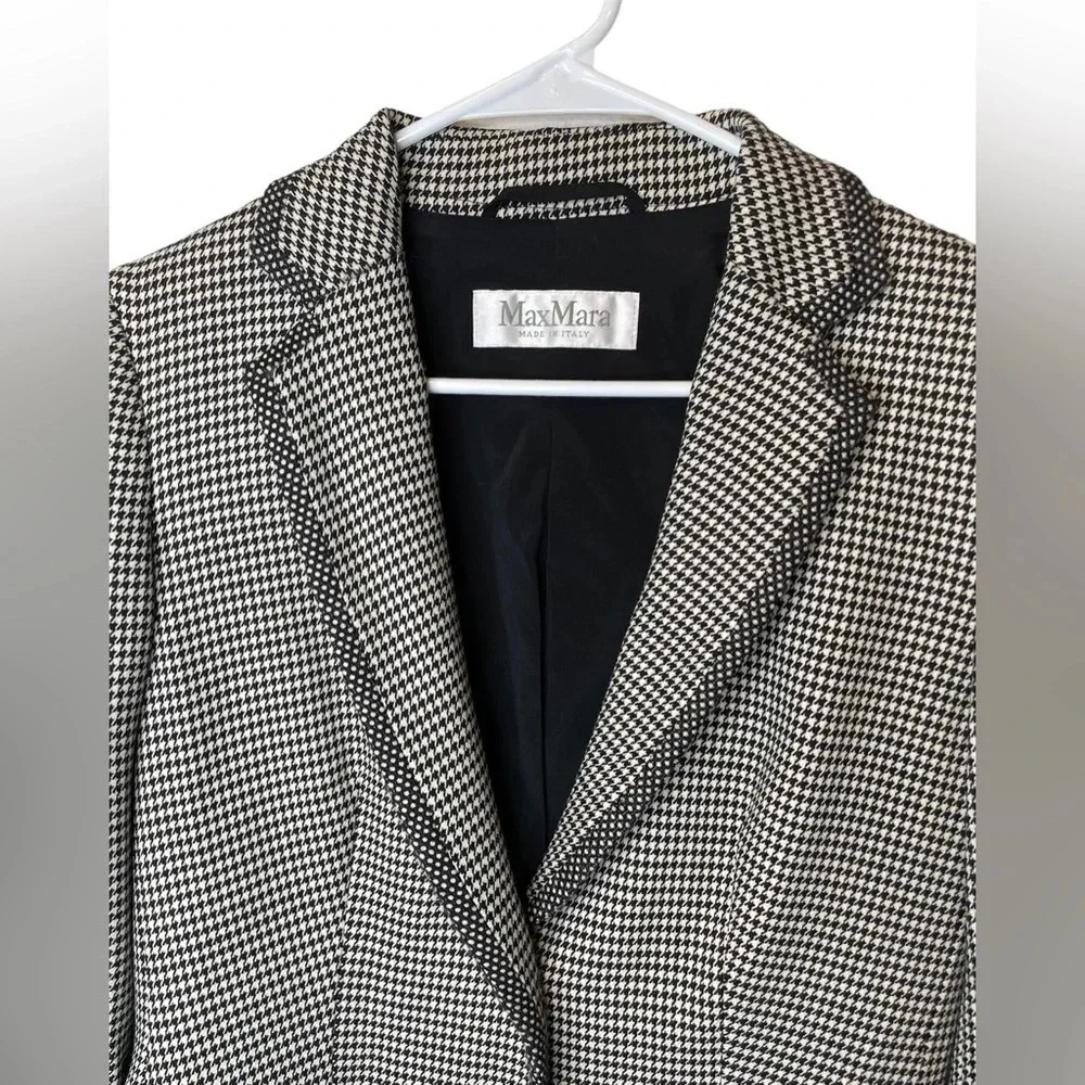 Max Mara Made in Italy Virgin Wool Houndstooth Blazer Size 10 Polka Dot Detail